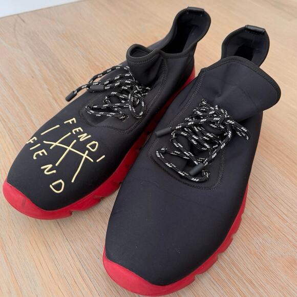 Fendi Roma Amor Sneakers Black Red Men’s Size 11 Designer Knit Shoes